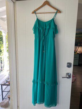 FABLE Turquoise Green Ruffle Chiffon Maxi dress Size S